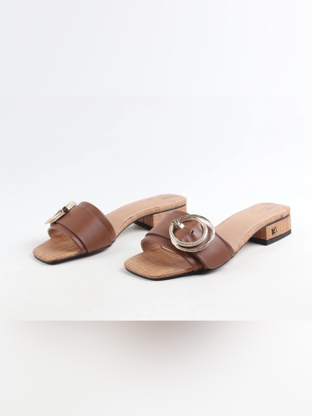 Sam Edelman Brown Leather Slide Mules with Gold Ring Buckle
